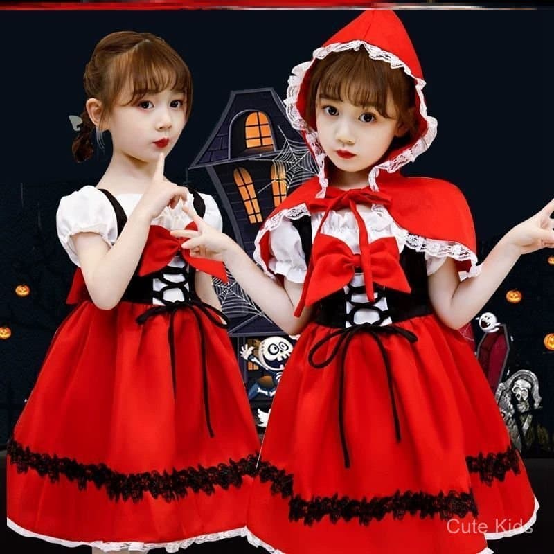 Kostum Chapeuzinho Vermelho Meninas Halloween Cosplay Bruxa Gaun Persembahan Pesta Karnival