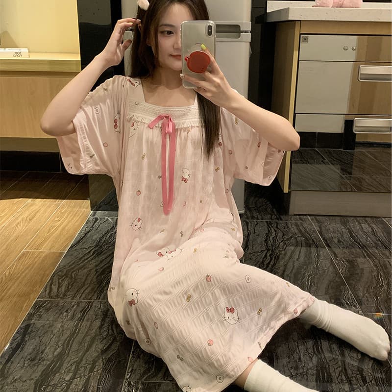 Camisola feminina verão algodão de manga curta estilo fino pijamas 2025 novo estilo bonito dos desenhos animados Plus Si