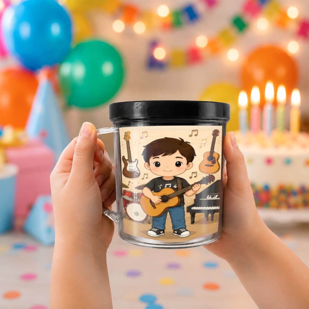 Kit 5 Canecas Acrílicas Instrumentos Musicais Festa Infantil