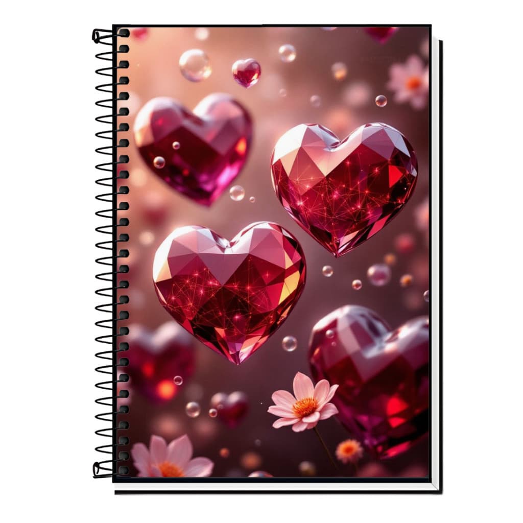 Caderno Coração & Love | Paixão |  Cores vibrantes | Capa Dura & Espiral Resistente | 1,10,15,20 Matérias | Estudos