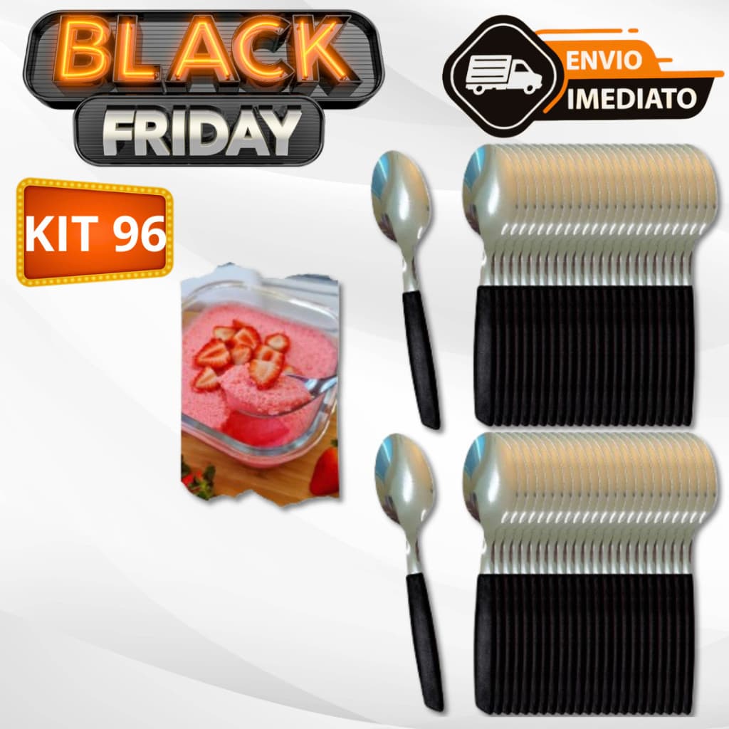 Kit 96 Colher De Sobremesa PRETO Linha CASA Inox