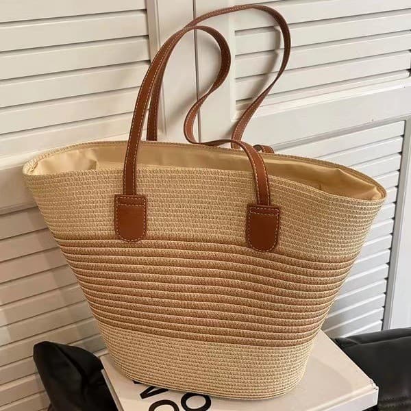 Bolsa de palha versátil estilo floresta, bolsa artesanal tecida em estilo ins, adequada para uso diário e casual, bolsa