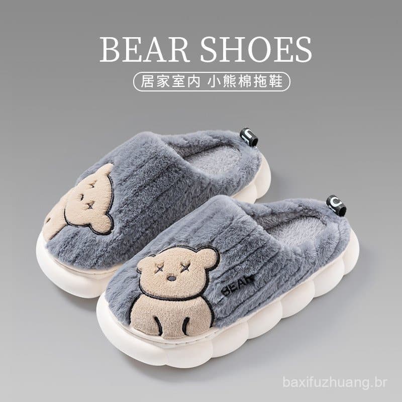 Pai-filho chinelos de algodão outono inverno homens mulheres urso chinelos casa sapatos interiores casal pelúcia Slipp