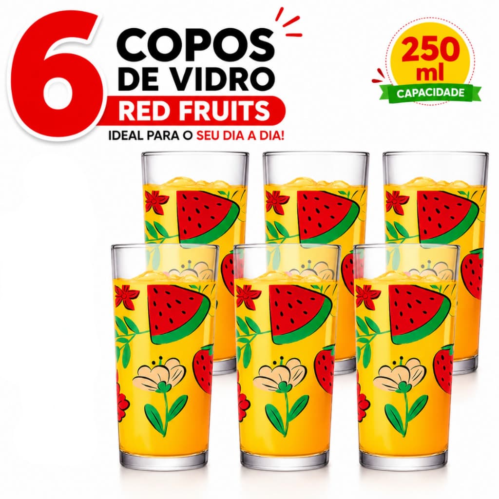Kit Copos De Vidro Long Drink 250ml Transparente Para Água Suco Refrigerante E Bebidas