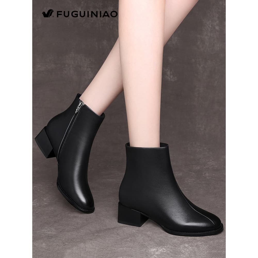 Fugui pássaro botas curtas de couro genuíno senhoras mãe botas de couro Martin botas 2026 novo estilo sapatos femininos