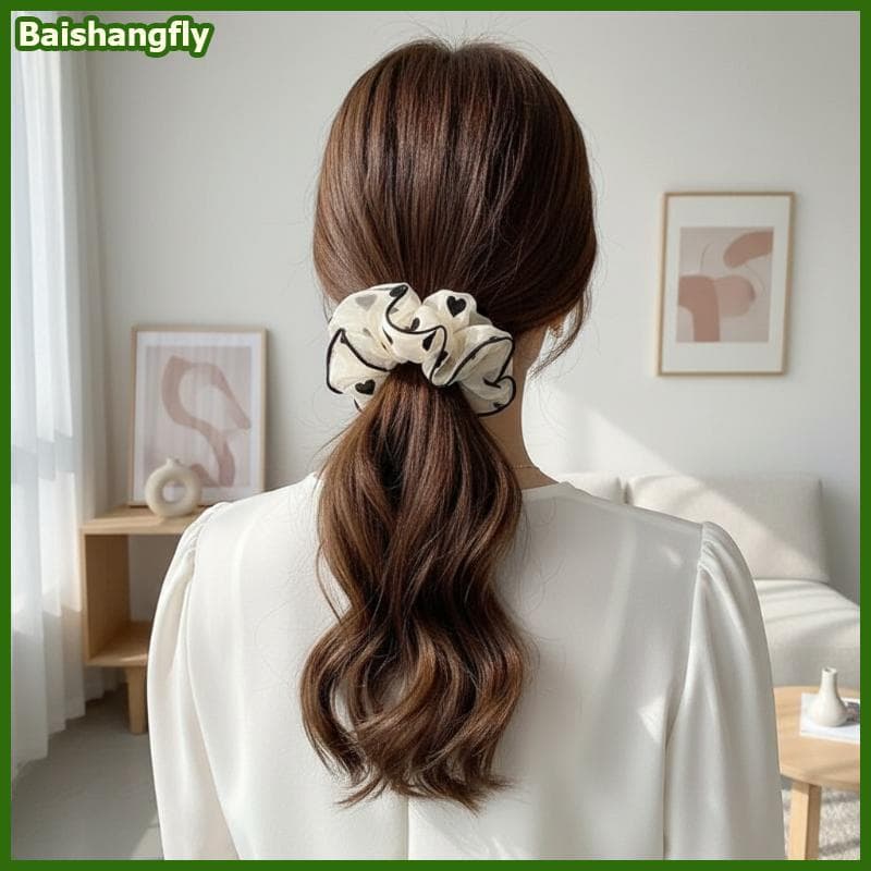 baishangfly Elásticos De Cabelo De Tecido Leve , Laços Altos , 1 Peça , Estampa Floral De Coração Para Mulheres , Ioga ,