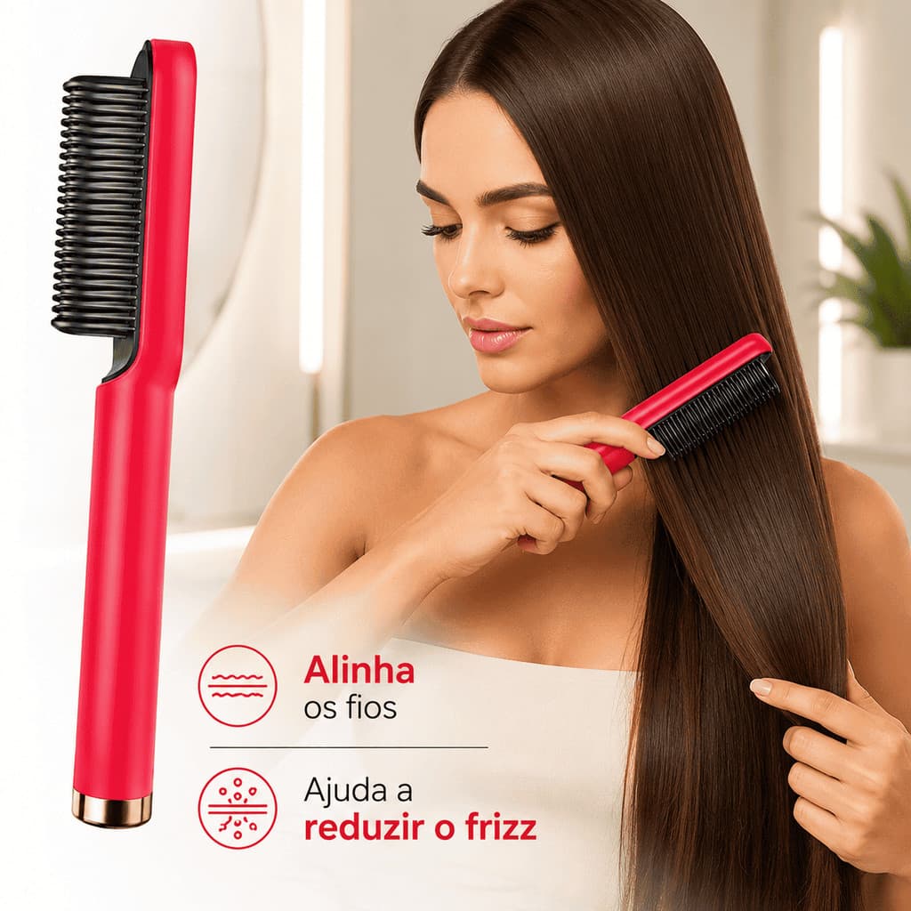 Escova Top Pente Alisador Cabelo Antifrizz Bivolt Desembaraç