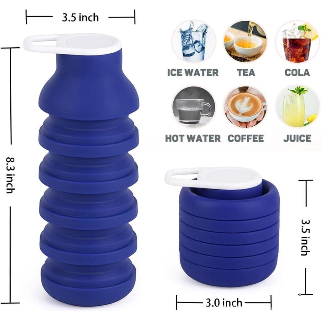 Collapsible Silicone Water Bottle 20oz - Foldable Travel Bottle Leakproof, BPA Free, Space Saving for Gym, Hiking & Trav
