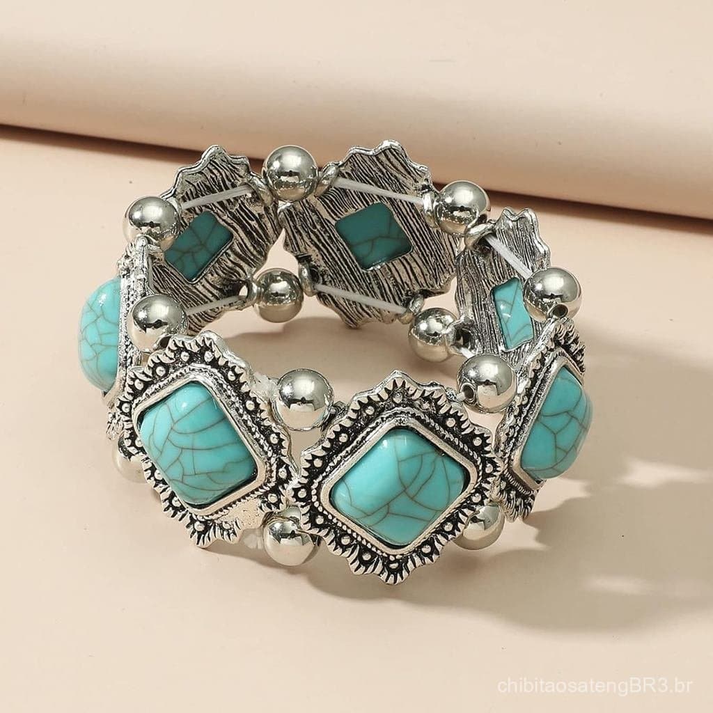 Pulseiras Elásticas com Contas Turquesa, Pulseiras Empilháveis Estilo Boêmio, Pulseiras de Verão Y2K para Praia, Joias p