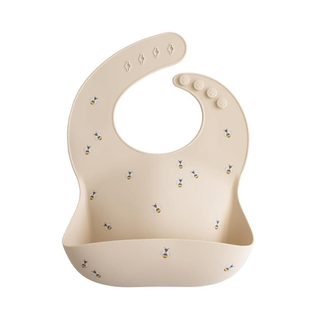 Babador de Silicone para Bebê Mushie |   Babadores Impermeáveis Ajustáveis (Abelhas)