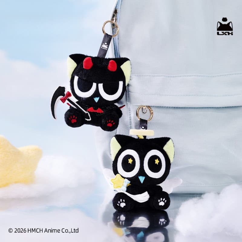 [Autêntico] Pingente de Pelúcia Angel Luo Xiaohei, Chaveiro de Gatinho Diabinho Fofo, Adorável Enfeite de Bolsa Feminino