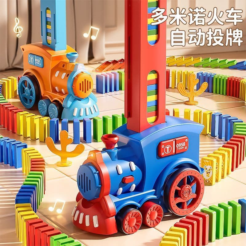 Influenciador trem dominó trem elétrico bloco de construção educacional das crianças brinquedos sinal automático pista d