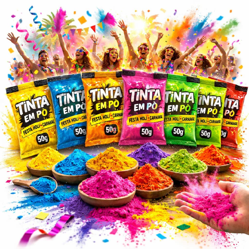 08 Pct Tinta Em Pó 50 Gramas - Holi Party Festas das Cores
