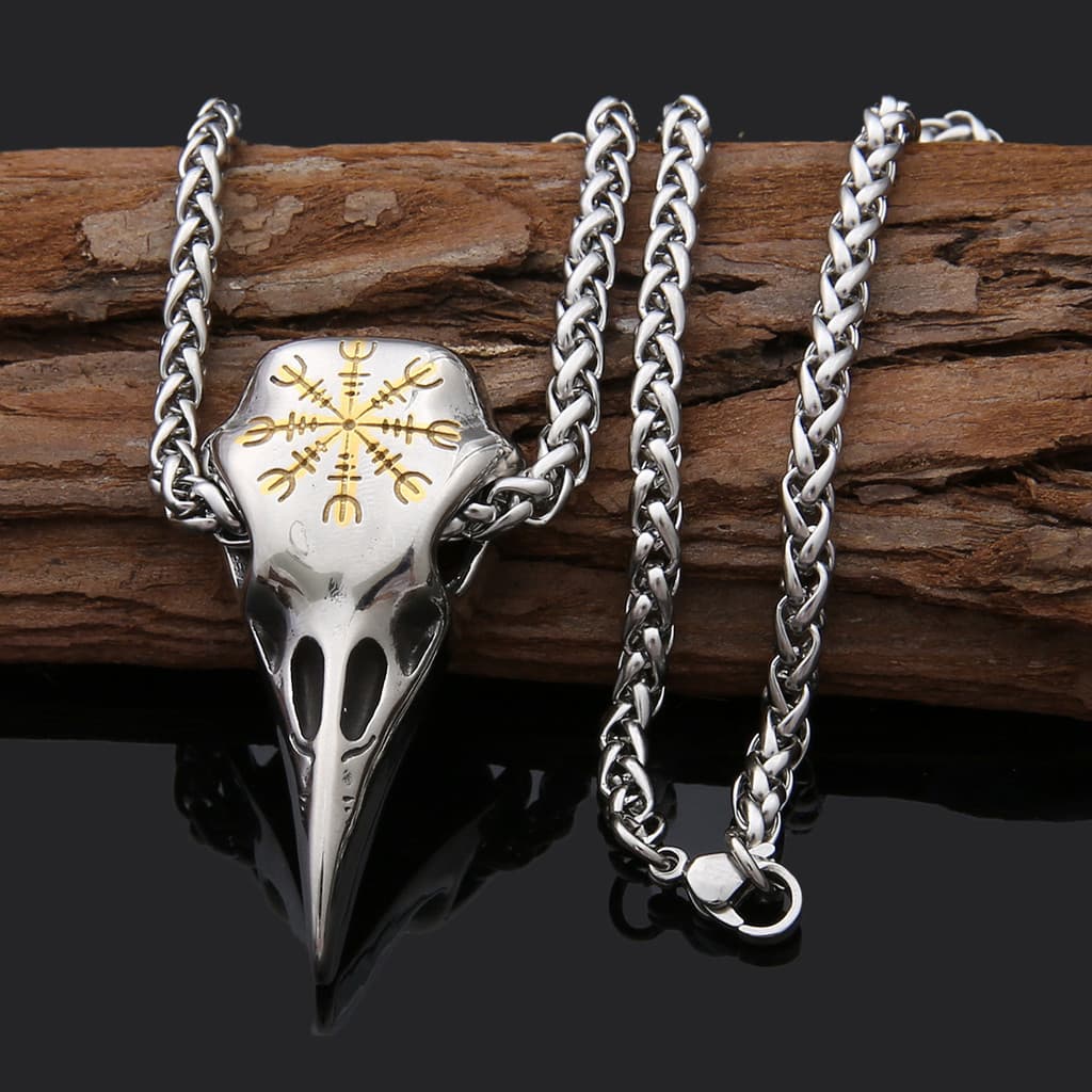 Colar retrô com pingente de caveira de corvo, colar masculino de aço titânio