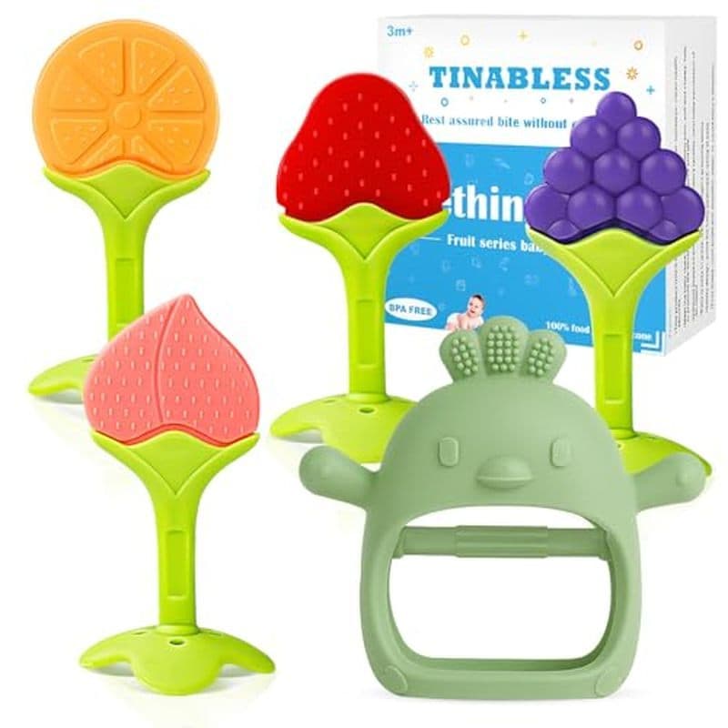 Brinquedos De Dentição Para Bebês De 0 A 6 12 Meses (Pacote Com 5)-Luva De Silicone De Qualidade Alimentar Tinabless & a