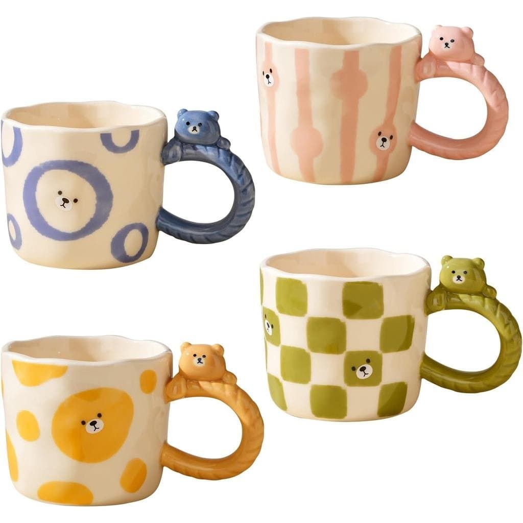 Caneca de Cerâmica com Urso em 3D - 11 oz, Esculpida à Mão, Caneca de Café Fofa, Presente Único para Aniversário e Natal