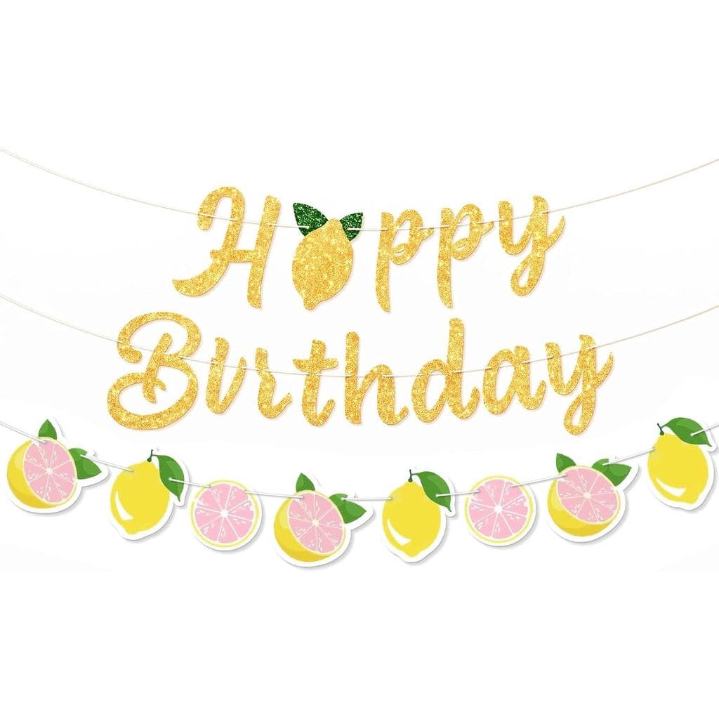 Conjunto de Decorações de Aniversário com Tema de Limão Rosa e Amarelo, Faixa com Tema de Limão de Verão com Guirlanda,