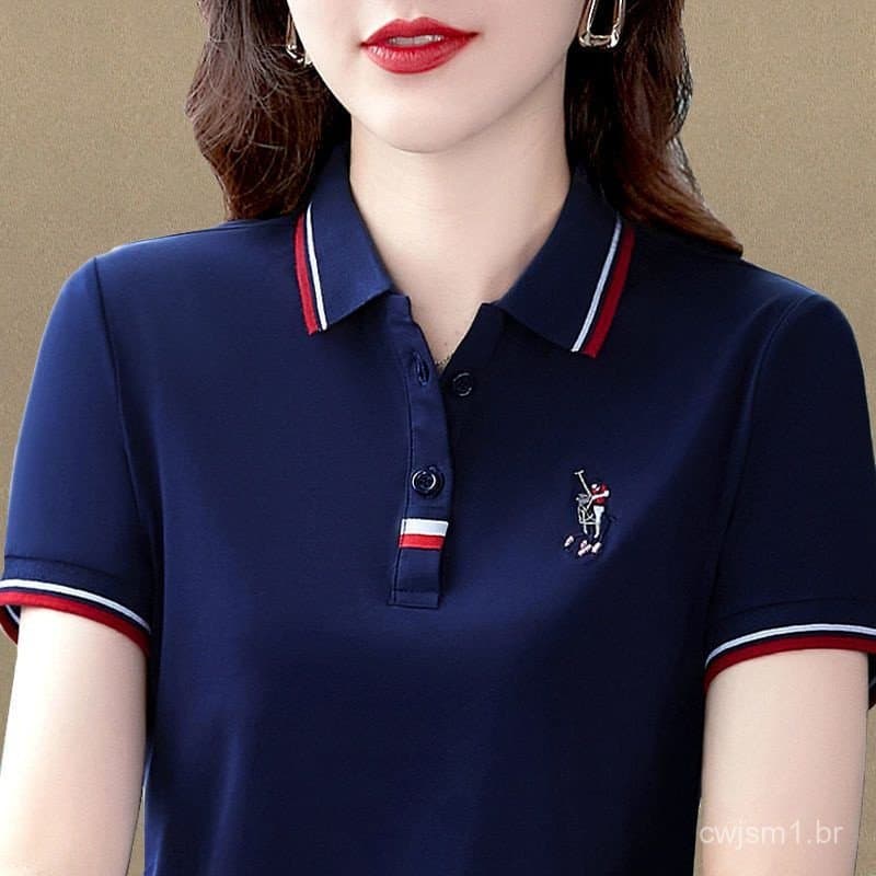 Blusa Polo Esportiva de Verão Plus Size para Mulheres, Camisa Solta de Manga Curta com Gola