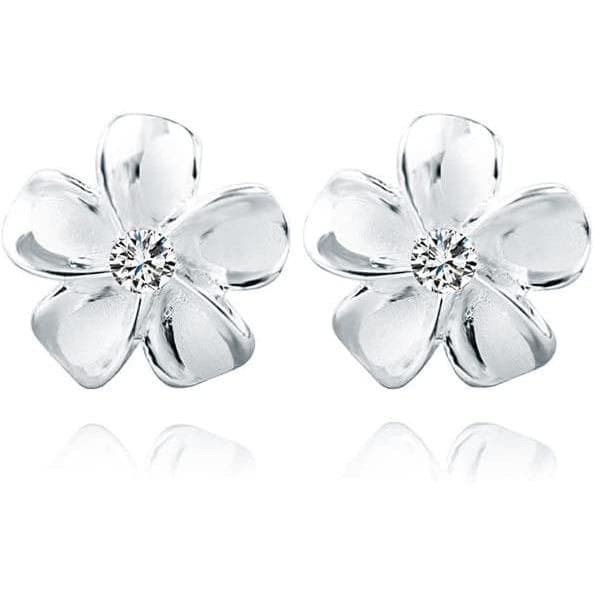 Brincos de Prata Esterlina 925 Reffeer com Flor de Plumeria para Mulheres e Adolescentes, Brincos de Flor com Cristais