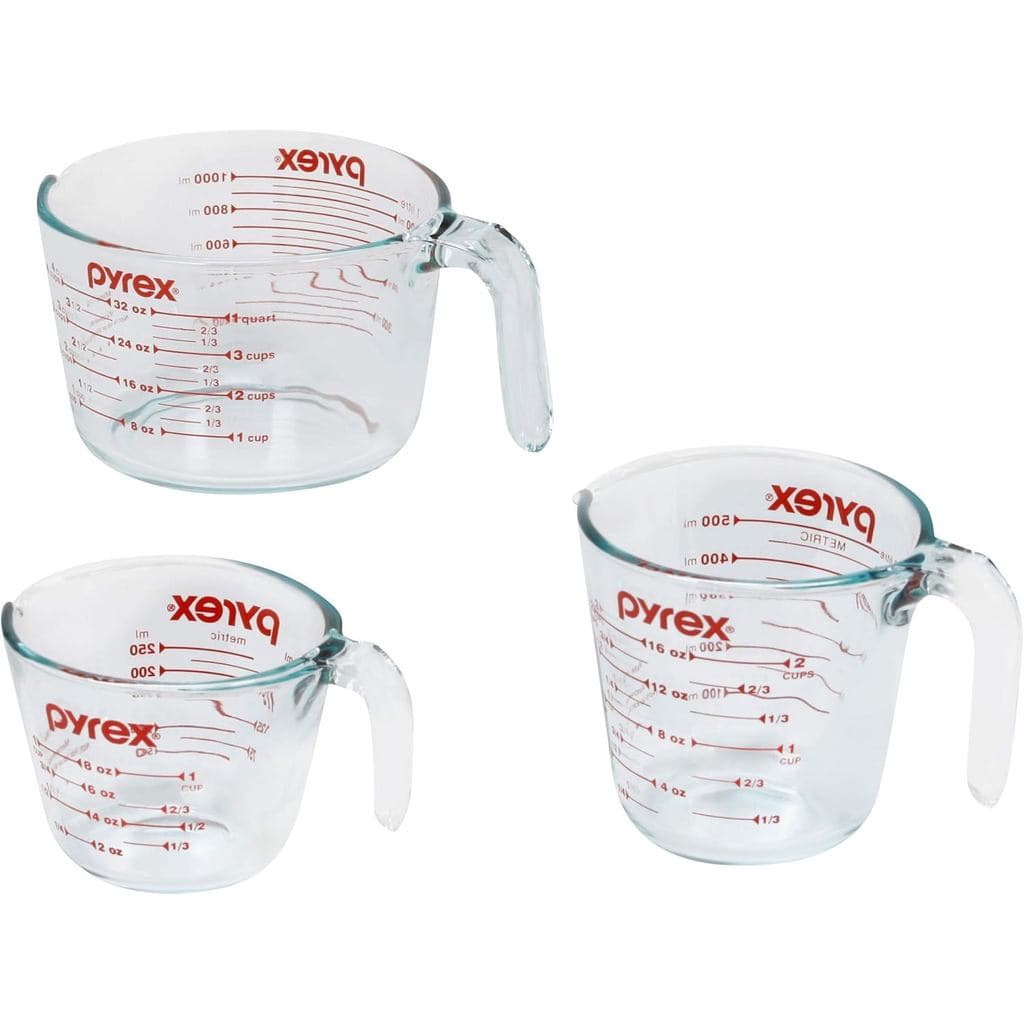 Conjunto de Copos Medidores de Vidro Pyrex Essentials (3 Peças), (1, 2 e 4 Copos) Copos Medidores para Preparação, Confe