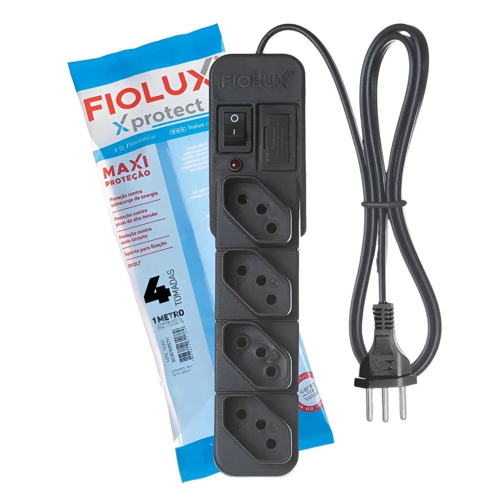 Filtro De Linha Régua 4 Tomadas Preto Fiolux Protect