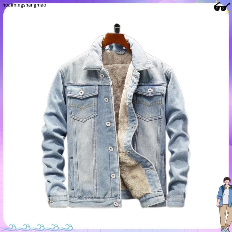 Forro de lã engrossado Denim jaqueta masculina outono inverno novo estilo cordeiro velo jaqueta Casual masculina jaqueta