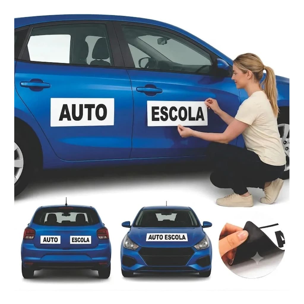 Kit 7 Adesivos Magnéticos Para Auto Escola Branco Ou Amarelo