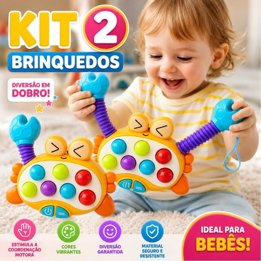 Caranguejo Estica Puxa Pop IT Brinquedo Infantil Divertido Interativo Com Som E Luz