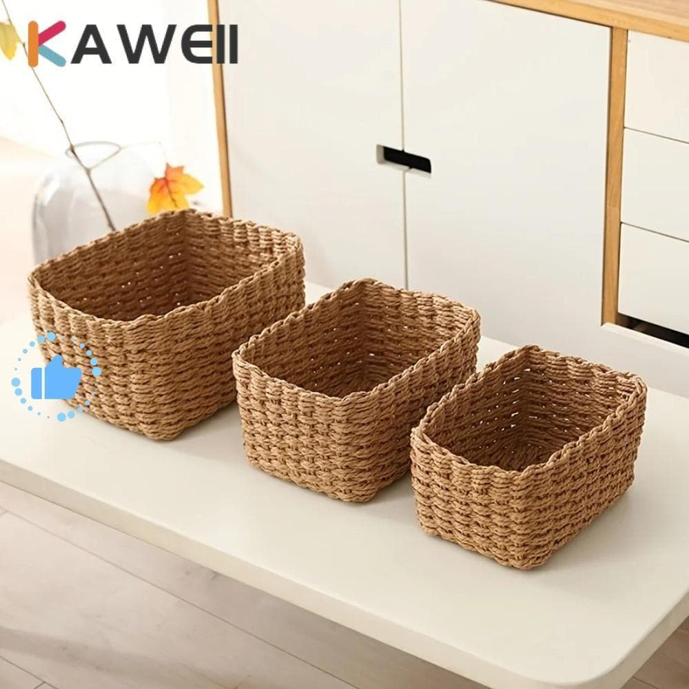 Cesta De Armazenamento KAWEII , Organizador De Mesa Versátil Feito À Mão , Caixa Quadrada De Design Aberto Doméstico