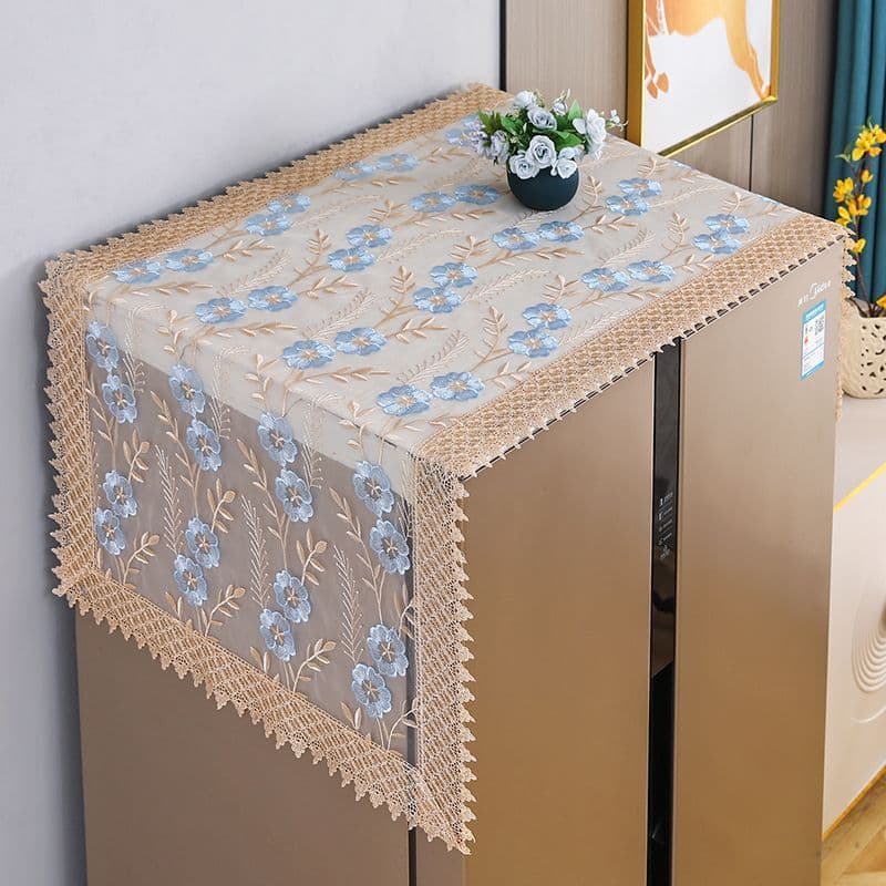 XYLNY14 Toalha de geladeira bordada com fio de renda, porta dupla única, proteção antipoeira, máquina de lavar, capa de