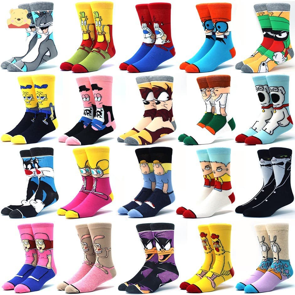 Novas Meias de Algodão Coloridas e Divertidas para Meninos com Estampa de Coelho Louco