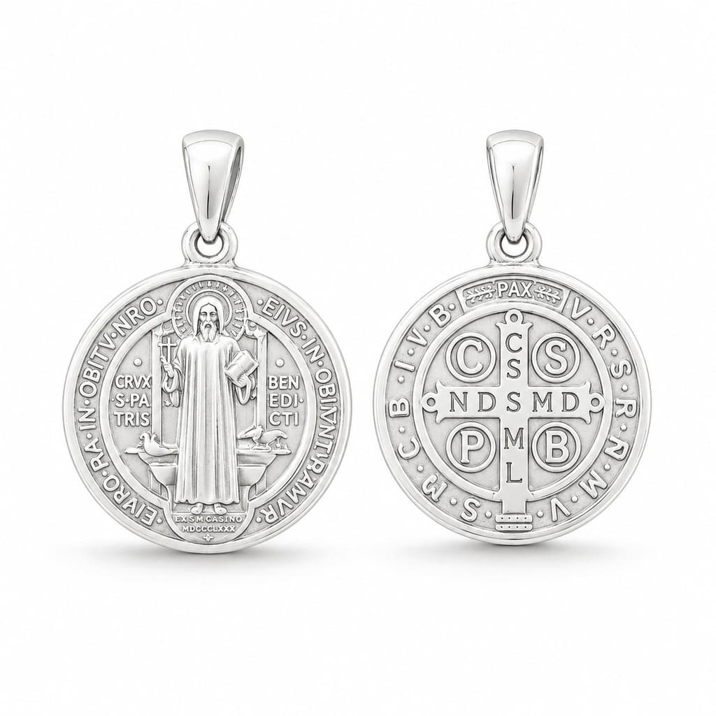 Pingente Medalha São Bento Prata Pura 925 Corrente Legítima Maciça Dupla Face Lei Colar Católico