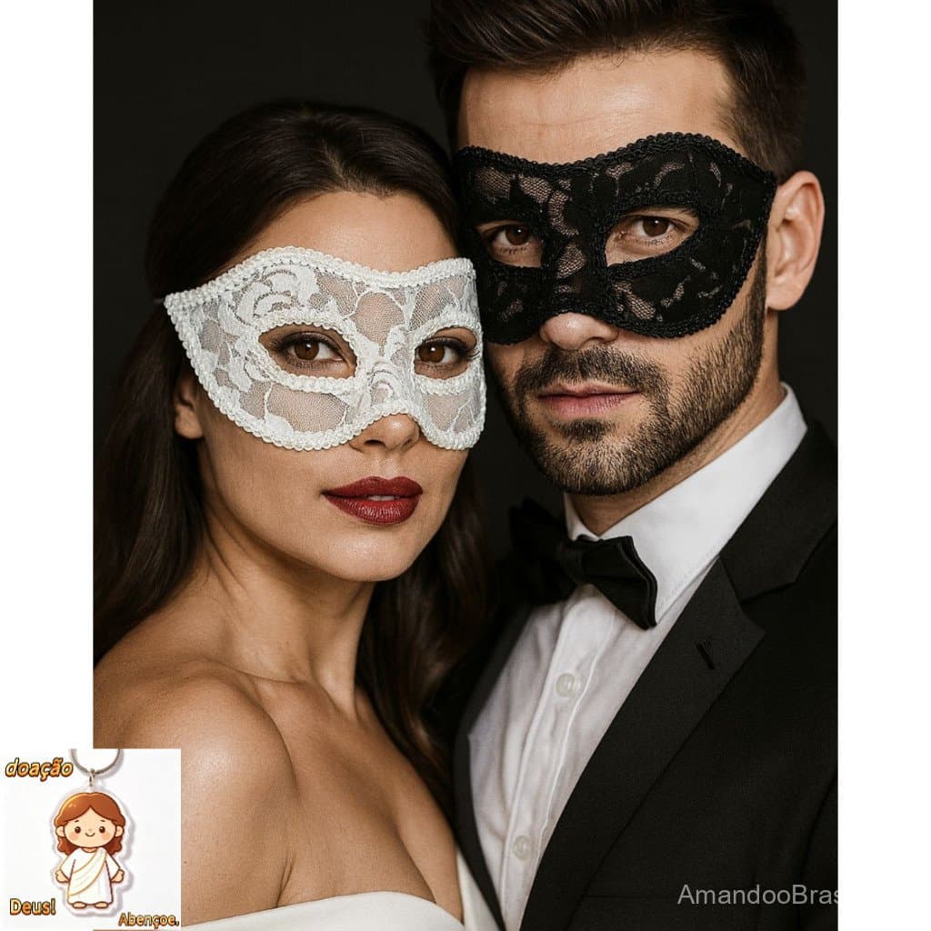 Máscara Veneziana Feminina ou Masculina de Plástico c/ Renda Unissex Festa Fantasia Baile Carnaval