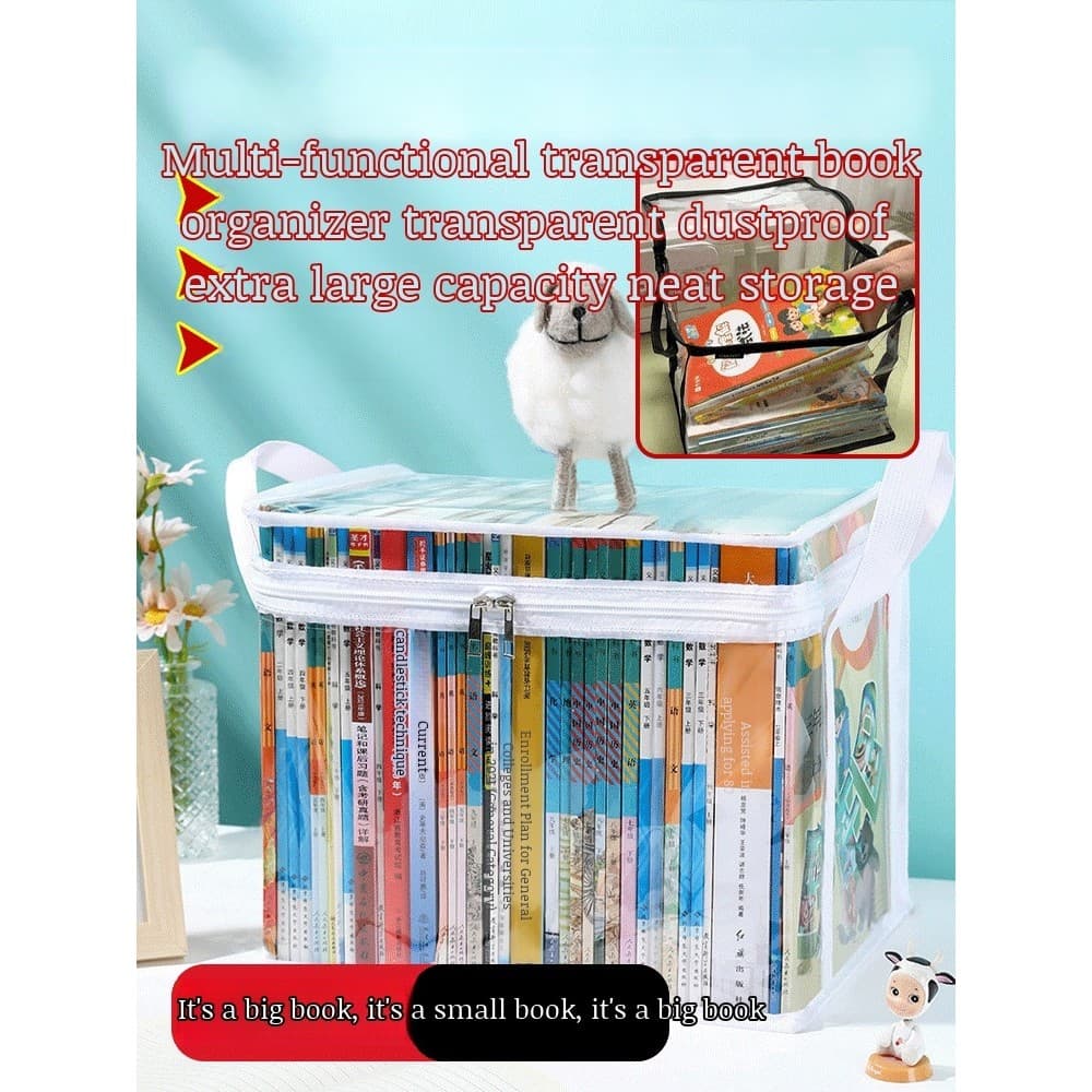 Organizador de livros didáticos para estudantes, organizador de livros transparente, armazenamento limpo e organizado.