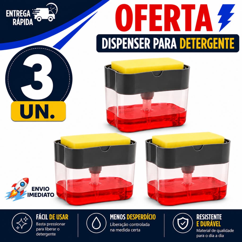 PORTA DETERGENTE SABÃO LÍQUIDO COM ESPONJA ORGANIZADOR DE COZINHA
