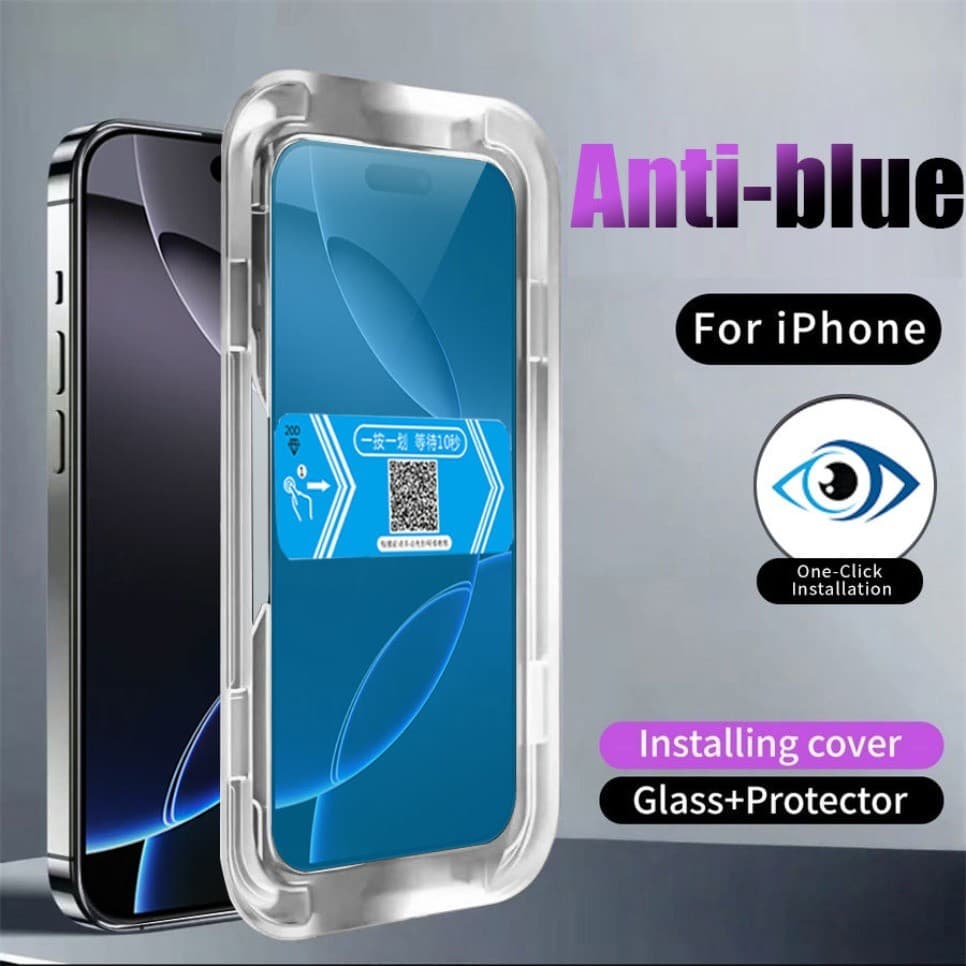 Fácil Instalação Cobertura Completa Anti Azul Protetor De Tela De Vidro Temperado Para iPhone 17 Pro Max 16 15 14 Plus 1