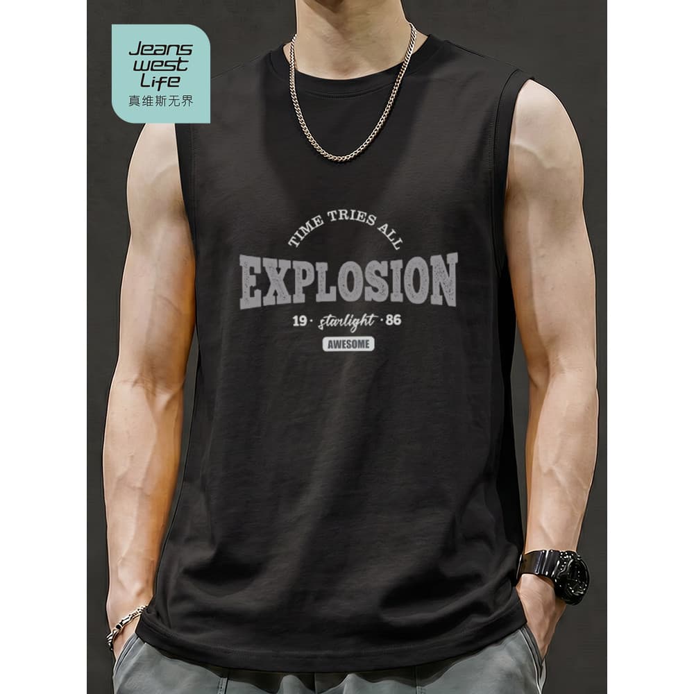 Zhenweisi LIFE Colete de algodão puro americano masculino verão juventude esportes Fitness colete masculino sem mangas c
