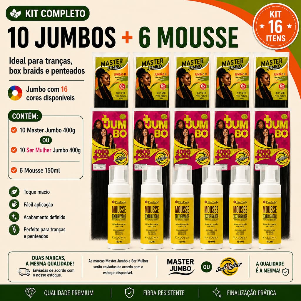 Kit 4-10 Jumbo Para Tranças Box Braids + 1-6 Mousse Finalizador 150ml