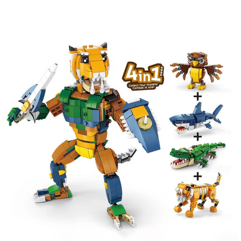 Bloco de Montar Deformável Tubarão Crocodilo Tigre Coruja Brinquedo Infantil Modelo Animal 3841