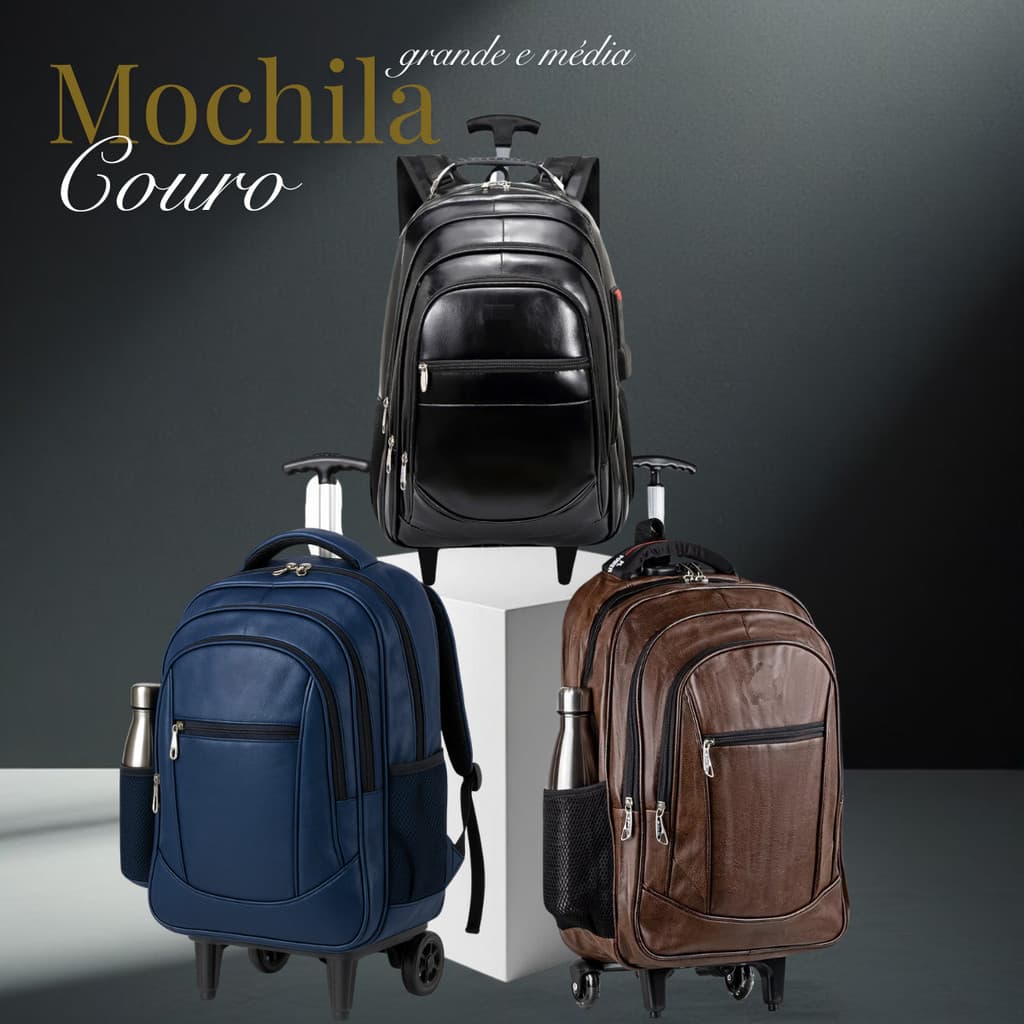 Mochila unissex de couro com rodinhas, resistente a 谩gua, ideal para trabalho, escola e dia a dia