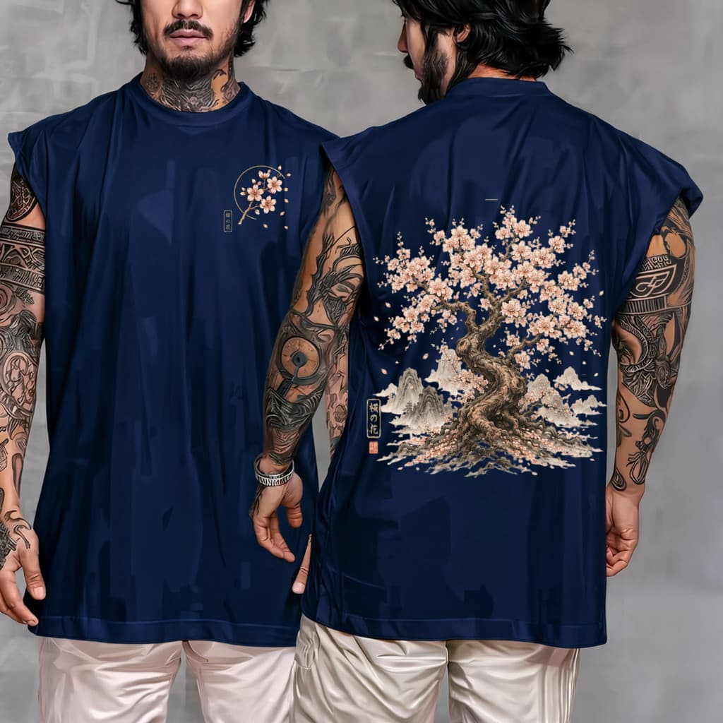 Conjunto Masculino Regata Machão e bermuda  Oversized Estampa Oriental Cerejeira