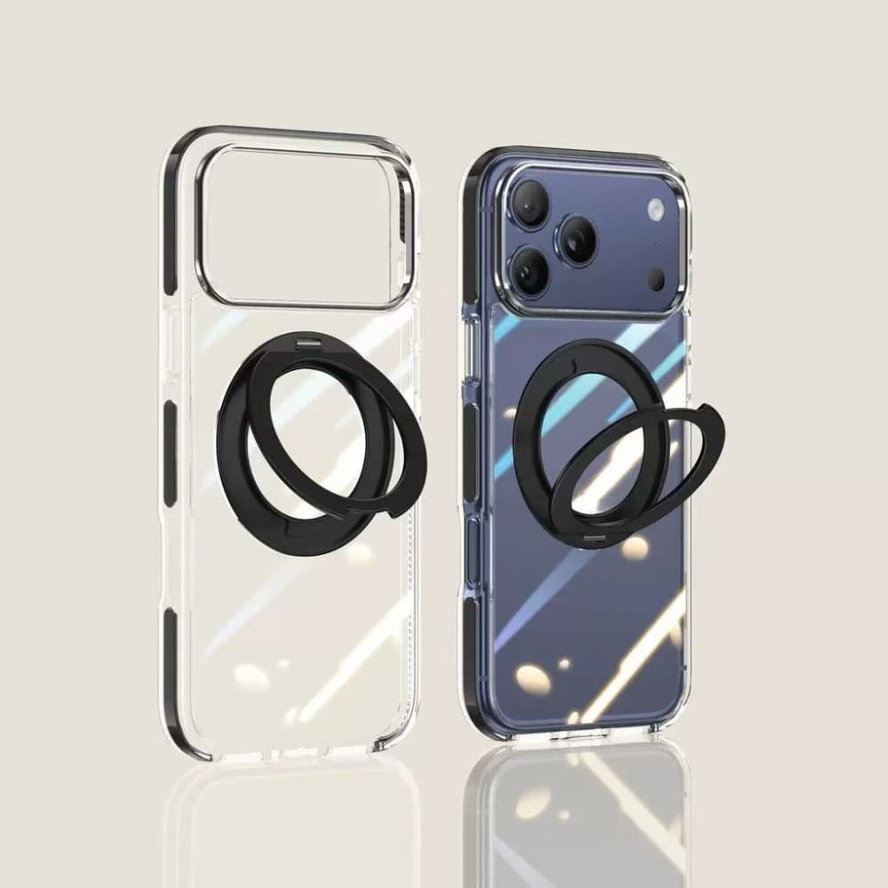 Capa De Telefone Híbrida Transparente Cristalina TPU + PC Para iPhone 17 Pro Max 18 Air 16 Plus 15 14 13 , Suporte Girat