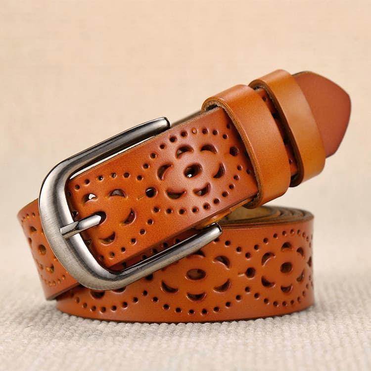 Cinto feminino fino de couro genuíno, cinto feminino disponível em 6 cores com padrão floral, cinto feminino Femme RLWW