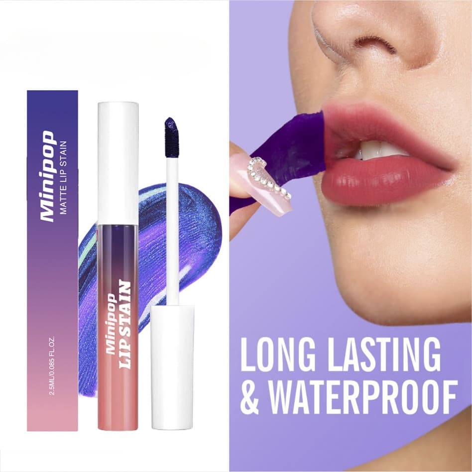 Roxo Tear-off Lip Gloss Matte 2 em 1 Contorno + Batom À Prova D'água | Super Duração Promoção