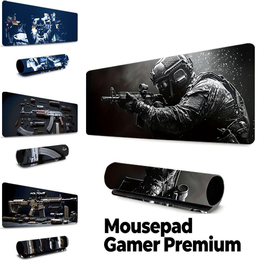 Tapete Gamer Soldado Tático Sniper, borda costurada, base borracha antiderrapante, à prova d'água acessório PC