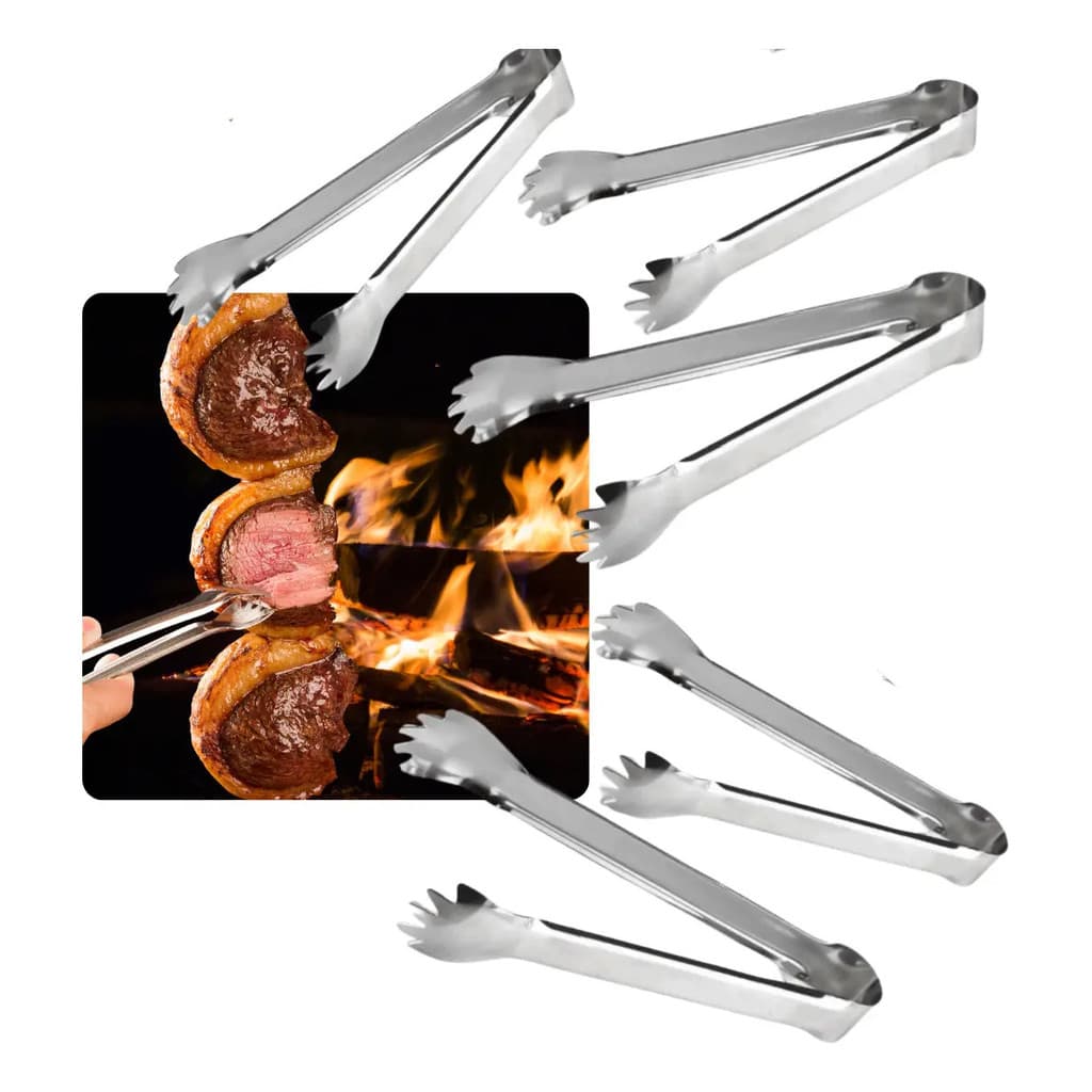 Kit 05 Pegador De Carne Churrascaria Pinça Aço Inox top