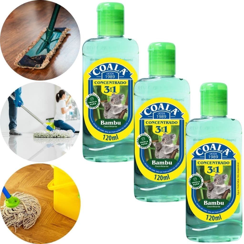 KIT 3 DESINFETANTE CONCENTRADO COALA 3 EM 1 FRASCO 120ml BAMBU