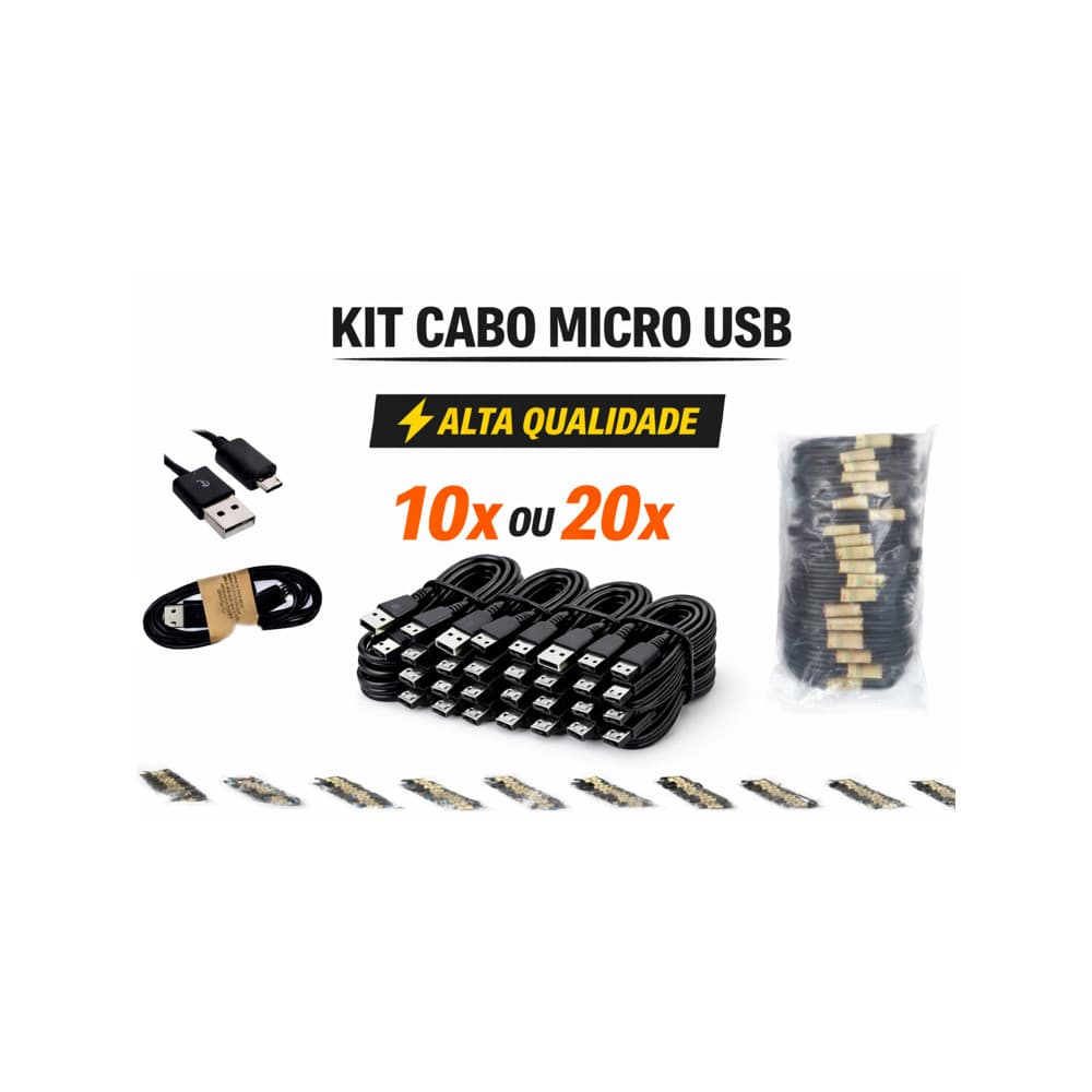 Kit Cabo Micro USB Reforçado | 10x 20x Atacado | Carregador Android Samsung