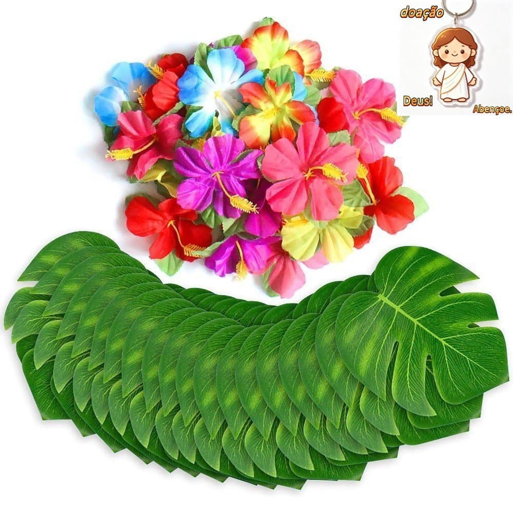 20 Pçs Folha De Palmeira Tropical Hibisco Flor Imitação Folhas Feitas Humanas Para Tema De Festa Do Havaí De Aniversário