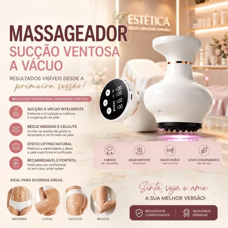 Massageador corporal elétrico portátil com ventosa a vácuo, adequado para barriga, pernas, costas e cintura